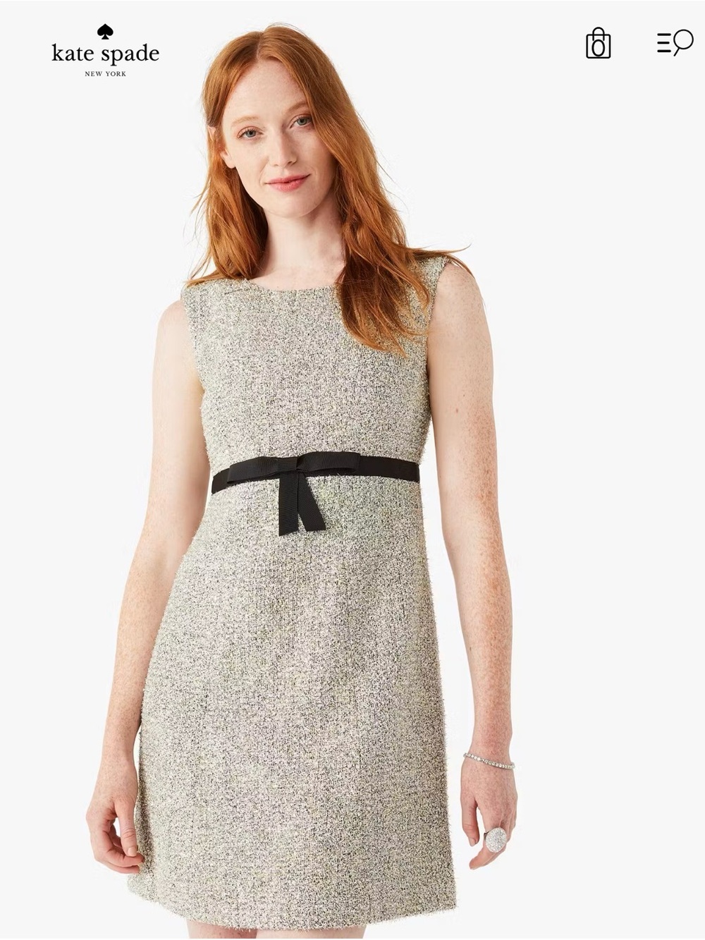 Kate Spade Metallic Tweed Sheath Dress w/ Bow Belt - Size 4